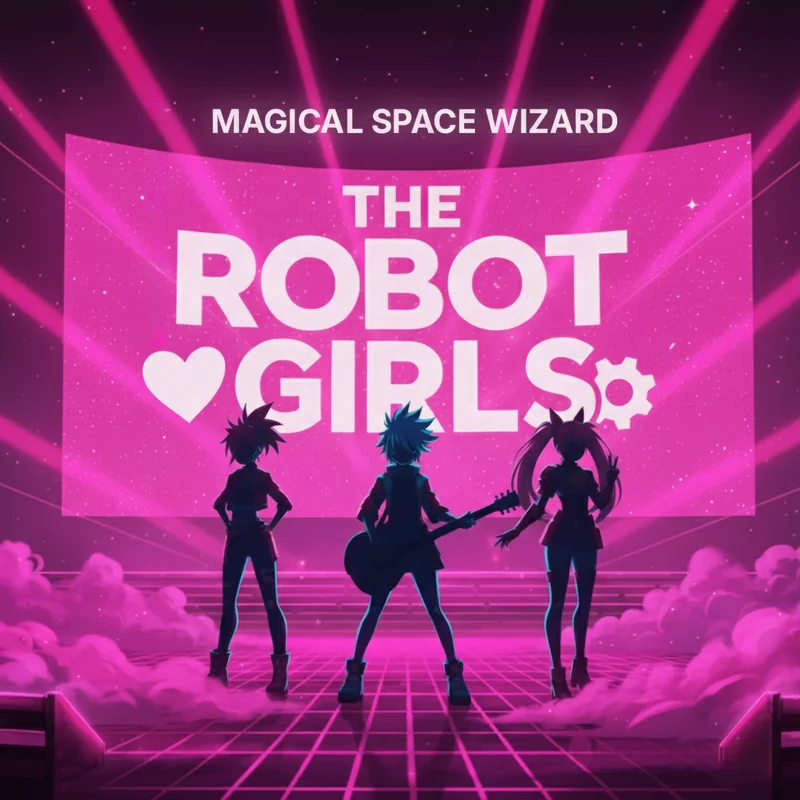 アルバム『THE ROBOT GIRLS』ジャケット：ピンクのネオンを背にした3つのシルエット