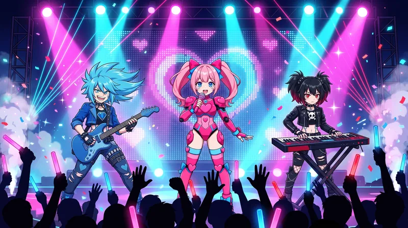 ペンライトの海を前にアイドルステージで歌う3人