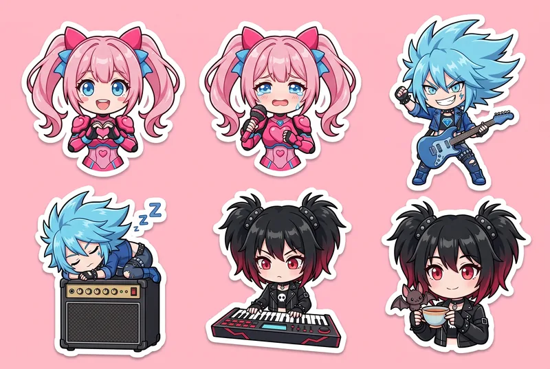 3人のロボットガールのちびキャラステッカー