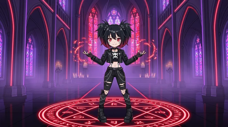 ネオンに照らされた大聖堂で赤い魔法陣を呼び出すZERO ZERO